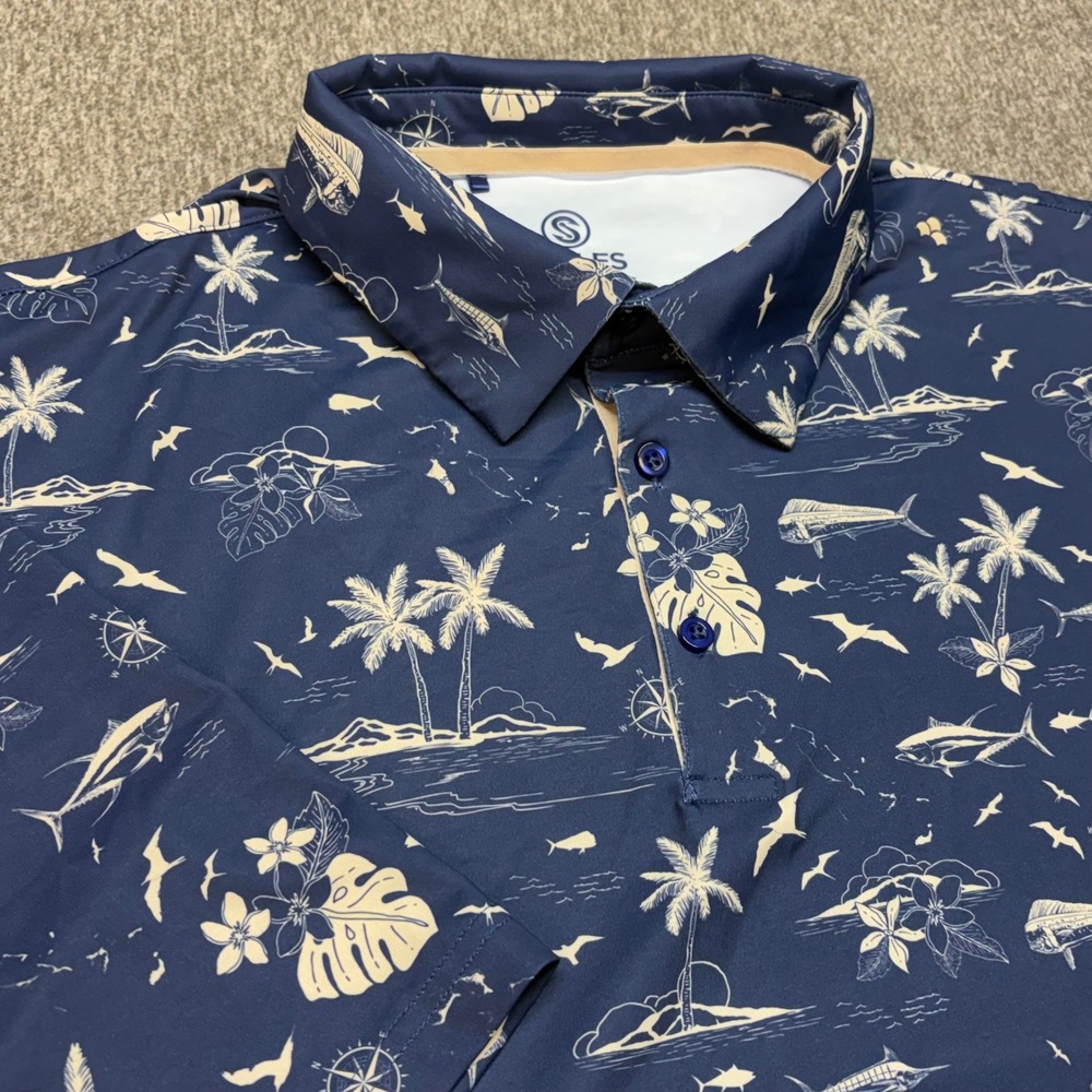 Scales Gear 3XL Performance‎ Polo Shirt Navy Blue Tropical Fish Mahi Marlin Golf